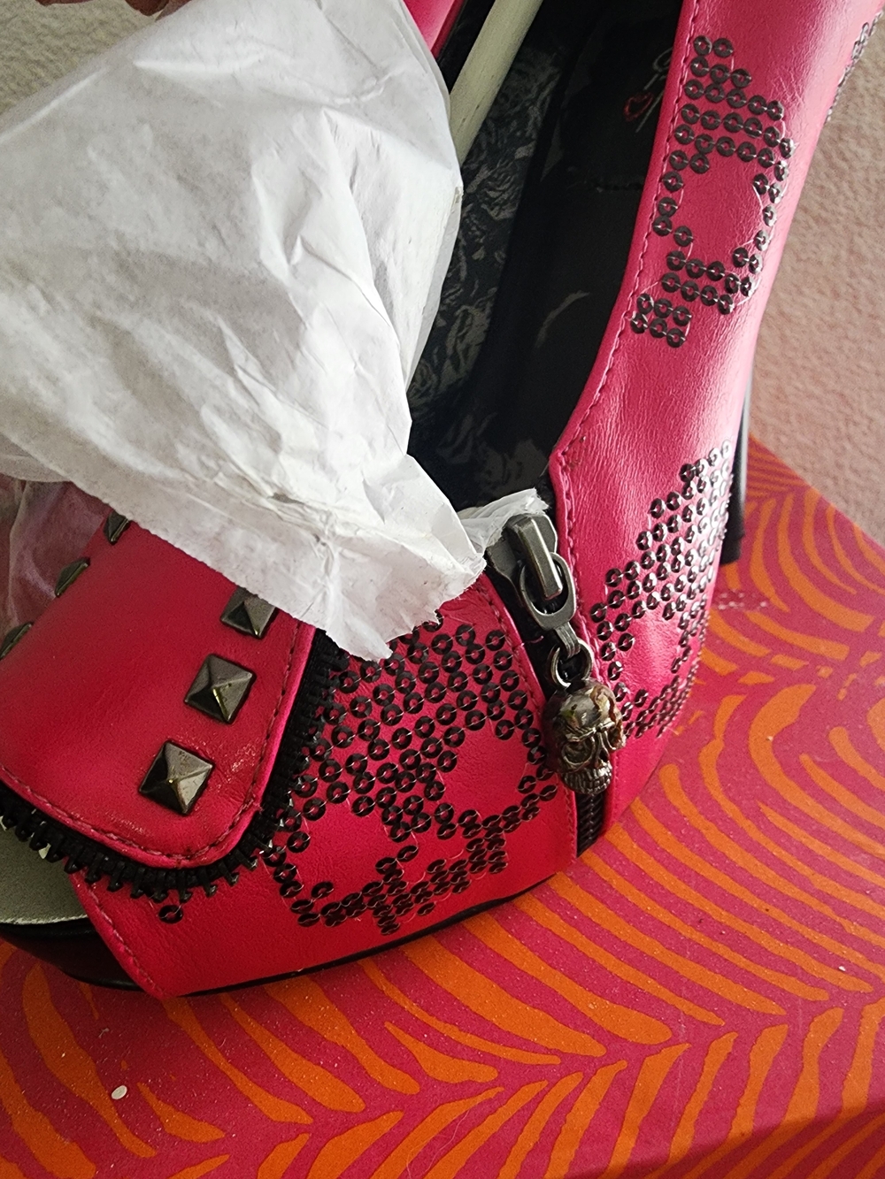 Iron Fist Pink Peep Toe Platform Heels - Picture 4 of 7